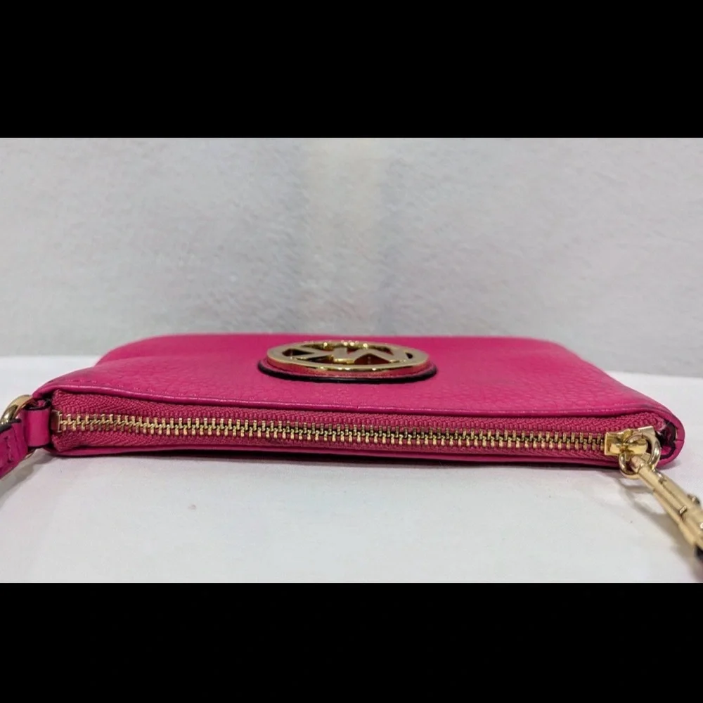Michael Kors Fulton Pebbled Leather Wristlet Mini Bag Pink Gold 38T1CFTW1L
